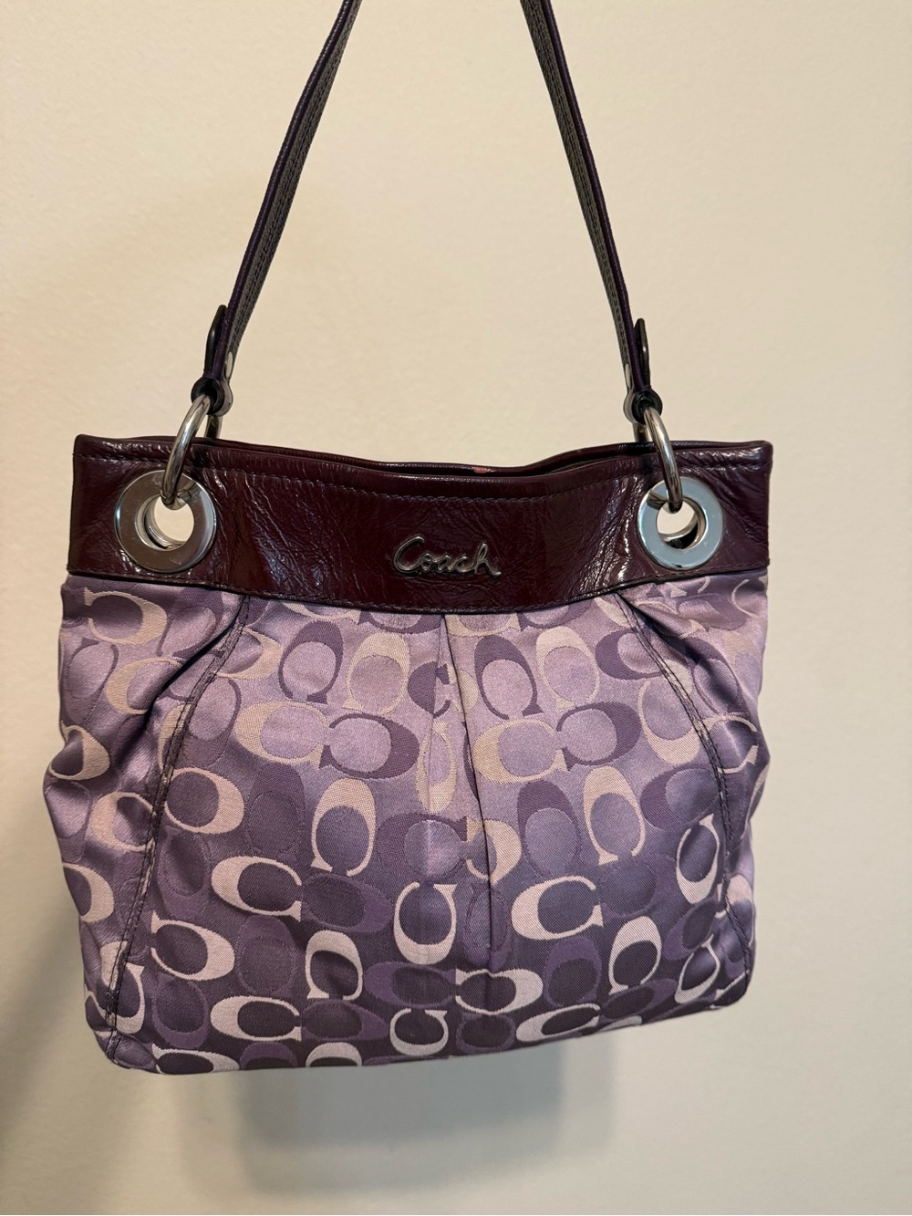 Coach Lavender and Plum Signature Canvas Shoulder Bag